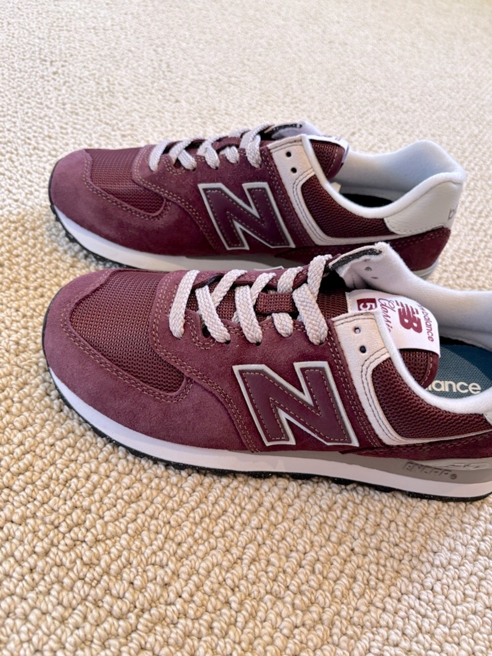 New Balance Burgundy and Gray Suede Retro Sneakers 574 Core - Picture 2 of 4